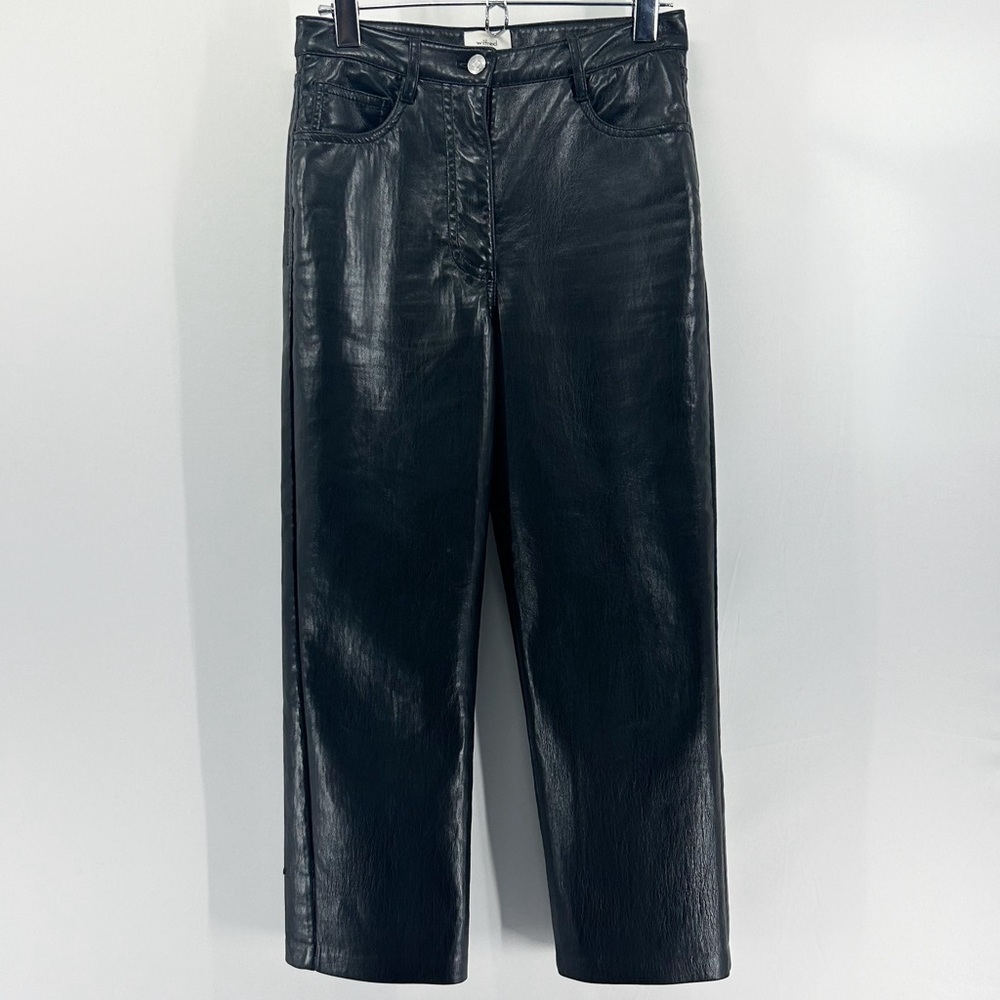 Aritzia Wilfred Melina Black Faux Leather Super High Rise Straight Leg Pants